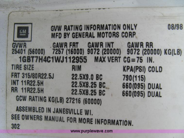 image for item E7874 1998 Chevrolet C8500 dump truck