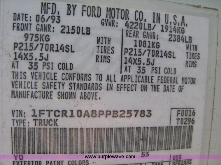 image for item E7875 1993 Ford Ranger XL pickup truck