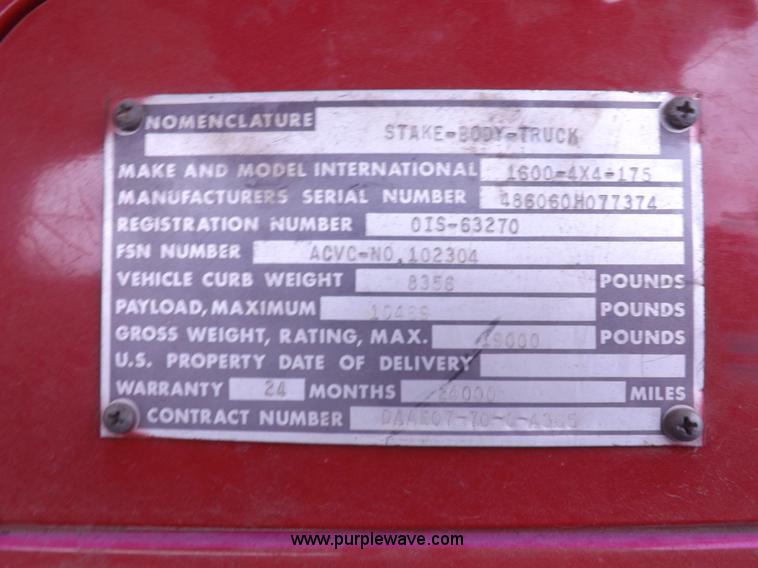 image for item H1792 1970 International 1600 fire truck