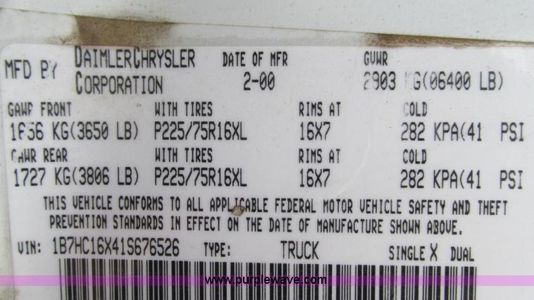 image for item I3233 2001 Dodge Ram 1500 pickup truck