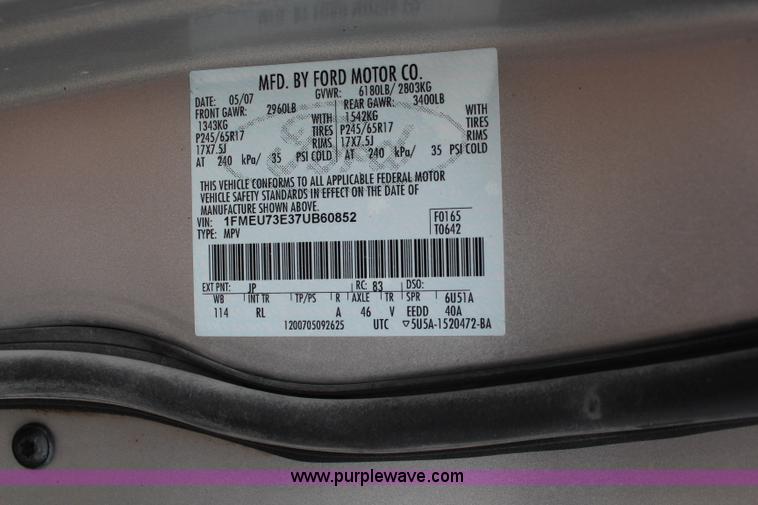 image for item I5841 2007 Ford Explorer XLT SUV