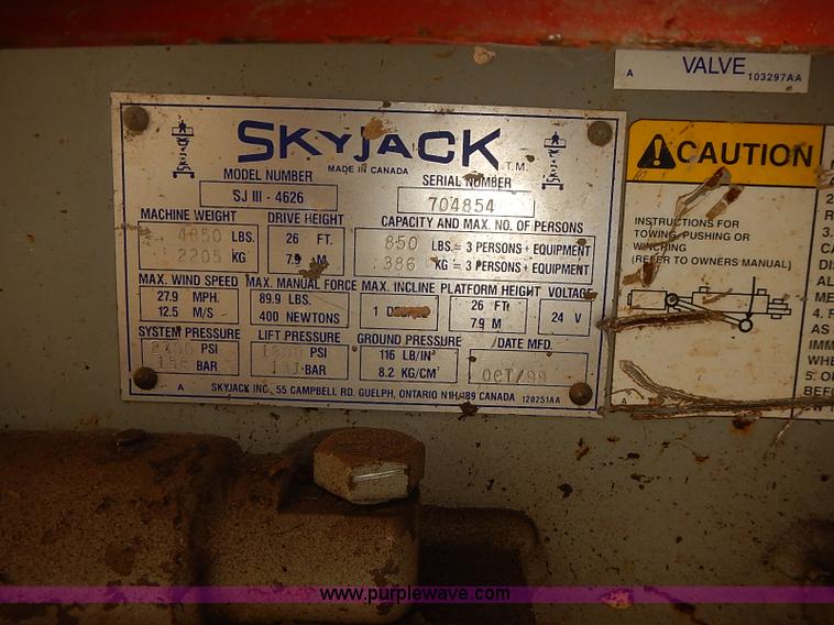 image for item J3105 1999 Skyjack III 4626 scissor lift