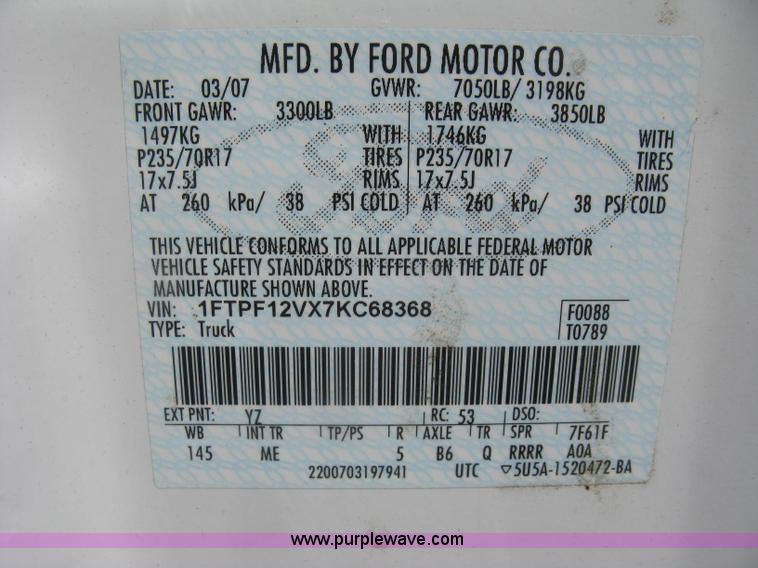 image for item E7926 2007 Ford F150 XLT pickup truck