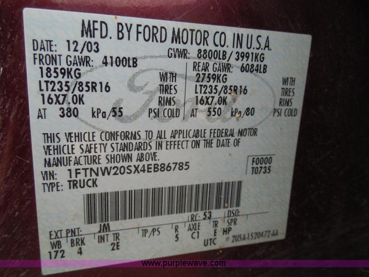 image for item I3337 2004 Ford F250 Super Duty XLT Crew Cab pickup truck