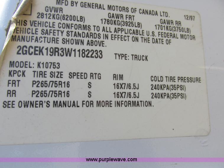 image for item I6052 1998 Chevrolet Silverado 1500 Z71 Ext. Cab pickup truck