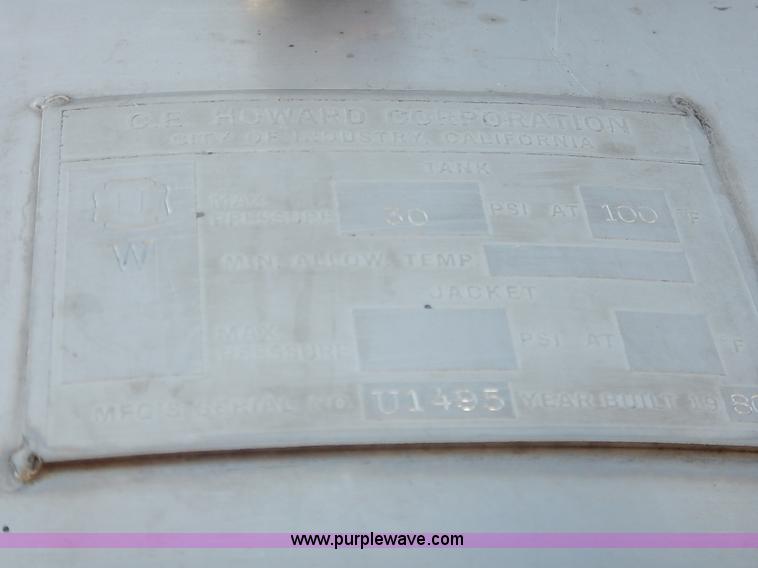 image for item J3016 1980 C.E. Howard Corp stainless steel holding tank