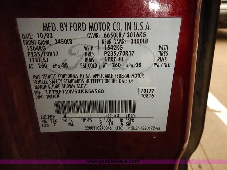 image for item J3083 2004 Ford F150 XLT pickup truck