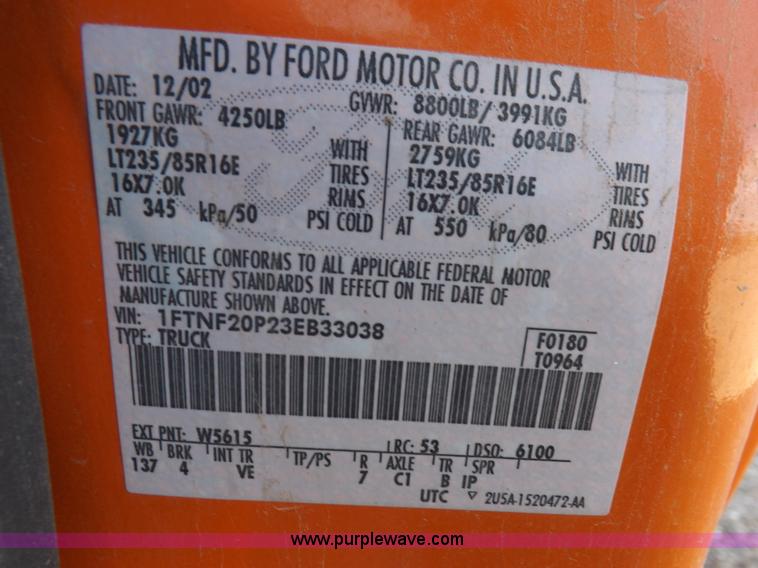 image for item H9114 2003 Ford F250 Super Duty XL pickup truck