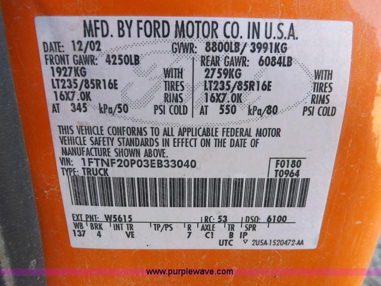 image for item H9116 2003 Ford F250 Super Duty XL pickup truck