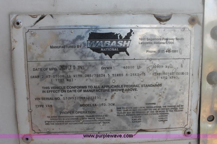 image for item E4295 1994 Wabash SA102.3CW dry van trailer