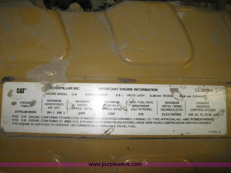 image for item BE9192 2002 Caterpillar C-9 diesel engine