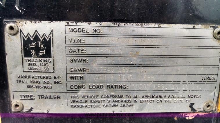 image for item AW9164 1996 Trail King TK70HT-462 lowboy trailer