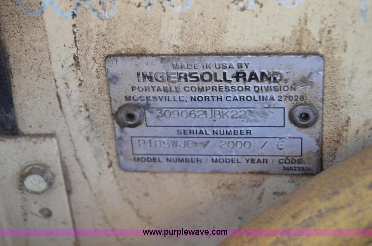 image for item F8338 2000 Ingersoll Rand 185 air compressor