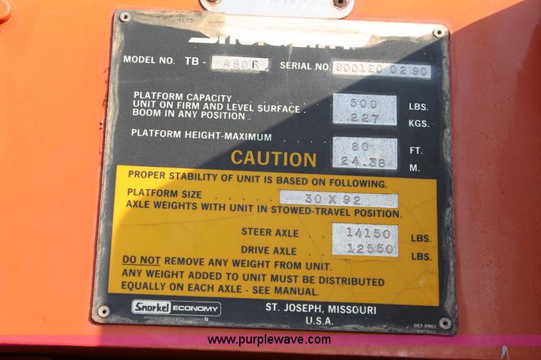 image for item H1705 1990 Snorkel A80R boom lift