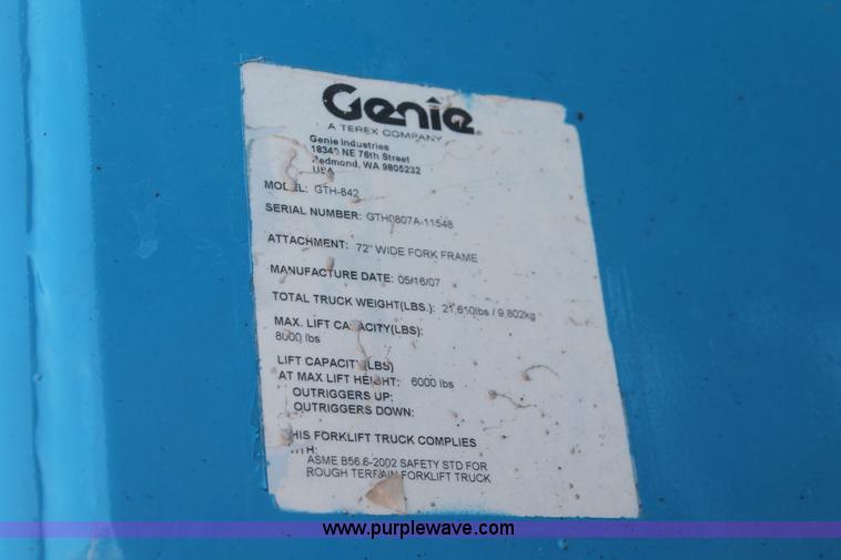 image for item H5603 2007 Genie GTH-842 telehandler