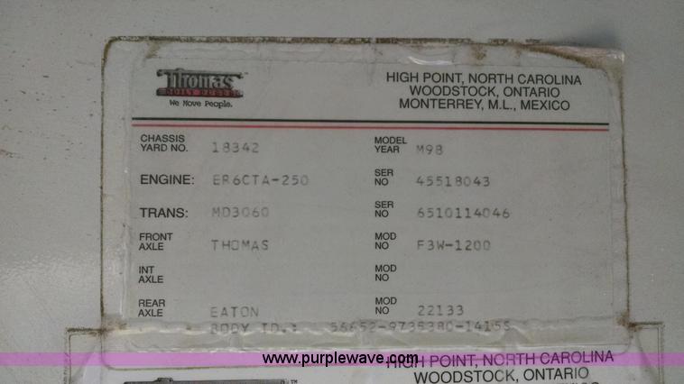 image for item AY9489 1998 Thomas Built school bus