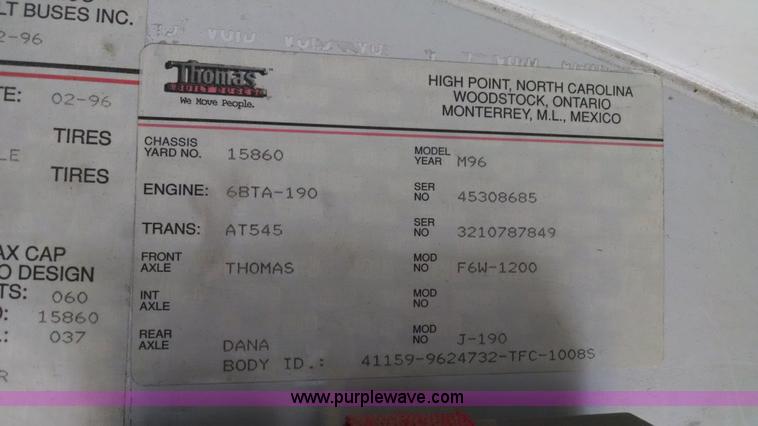 image for item AY9490 1996 Thomas Built school bus