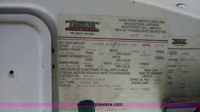 image for item AY9490 1996 Thomas Built school bus