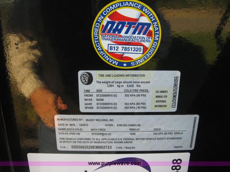 image for item H9488 2014 Maxey gooseneck flatbed trailer