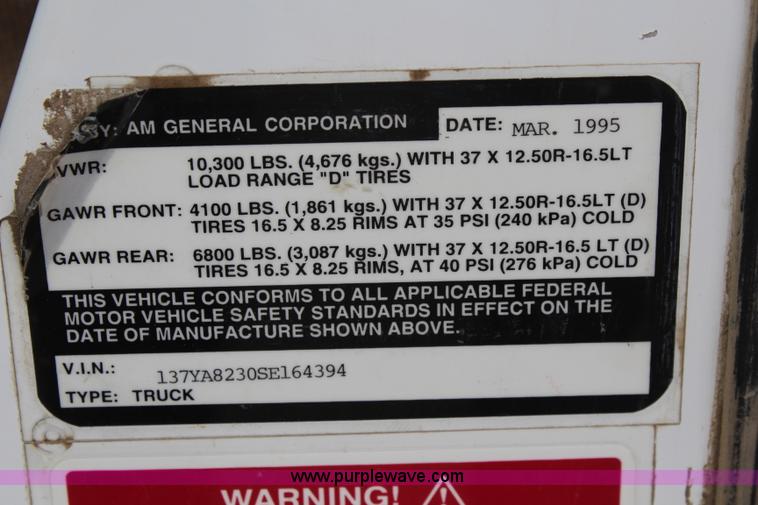 image for item I5786 1995 Am General Hummer Recruit