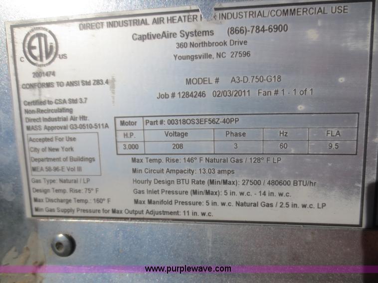 image for item AZ9150 Captive Aire furnace