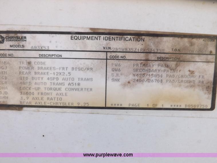 image for item H9089 1994 Dodge Ram B350 van