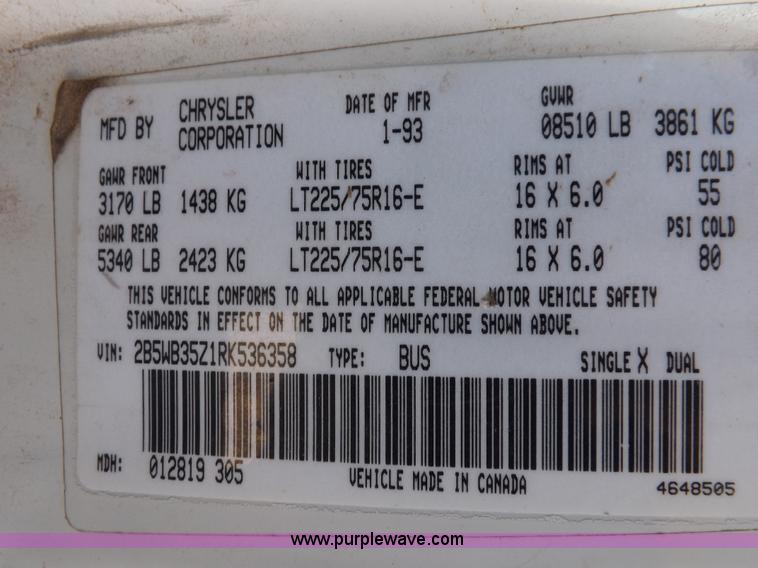 image for item H9089 1994 Dodge Ram B350 van