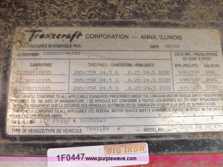 image for item H9086 2003 Transcraft TL2000F3 flatbed trailer