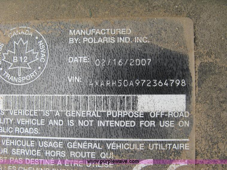 image for item E7896 2007 Polaris Ranger 500 utility vehicle