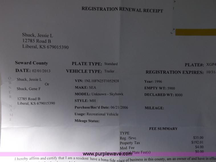 image for item H9082 1996 Seahawk Gulfstream travel trailer