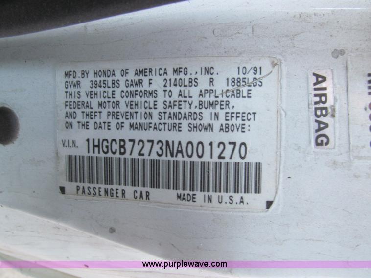 image for item H9449 1992 Honda Accord EX