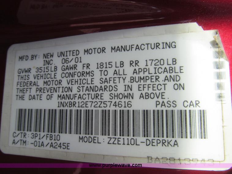 image for item H9451 2002 Toyota Corolla CE