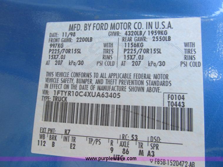 image for item I8698 1999 Ford Ranger XLT pickup truck