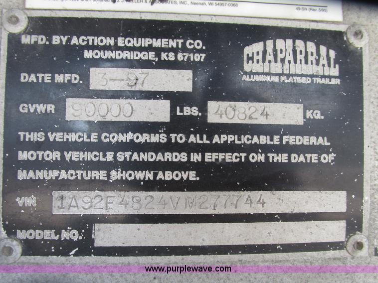 image for item G9913 1997 Chaparral 48102 aluminum flatbed trailer