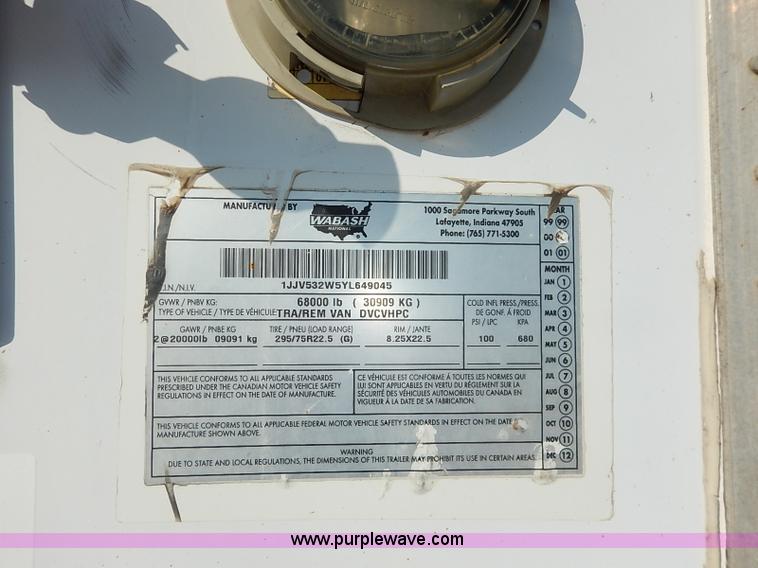 image for item I5352 2000 Wabash dry van trailer