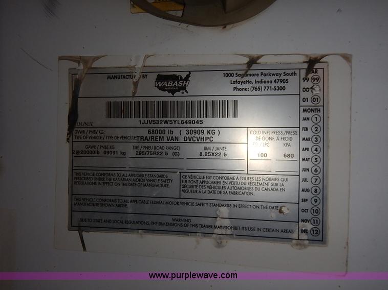 image for item I5352 2000 Wabash dry van trailer