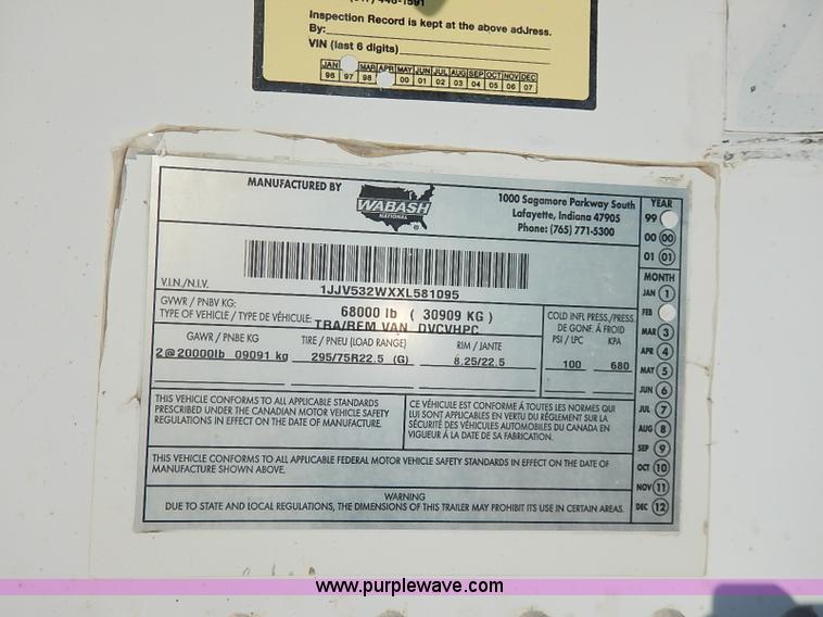 image for item I5353 1999 Wabash dry van trailer