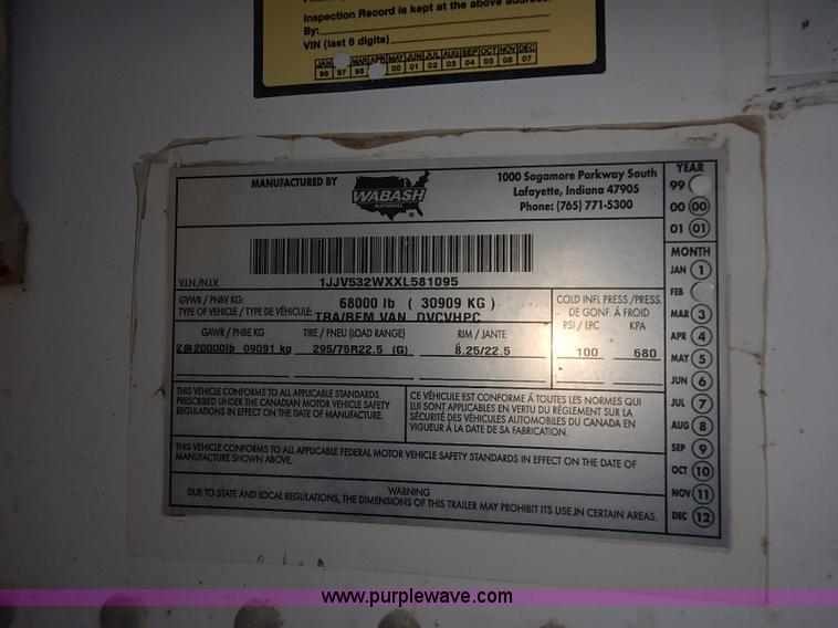 image for item I5353 1999 Wabash dry van trailer