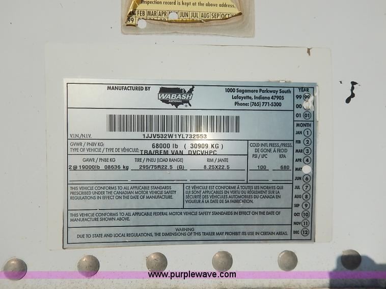 image for item I5354 2000 Wabash dry van trailer