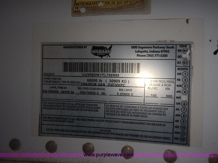 image for item I5354 2000 Wabash dry van trailer