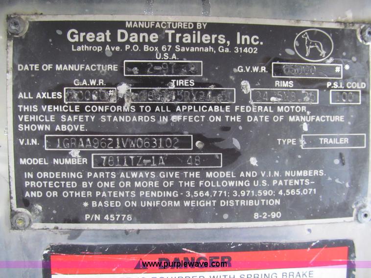 image for item I8719 1997 Great Dane 7811TZ-1A48 reefer trailer
