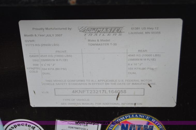 image for item Z9029 2007 Towmaster T20 equipment trailer