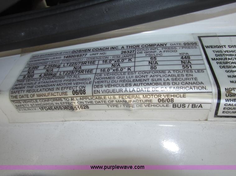 image for item G9911 2008 Ford E450 Super Duty Goeshen coach bus