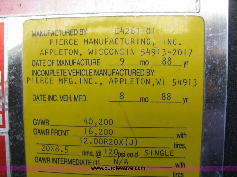 image for item H9469 1988 Pierce pumper fire truck