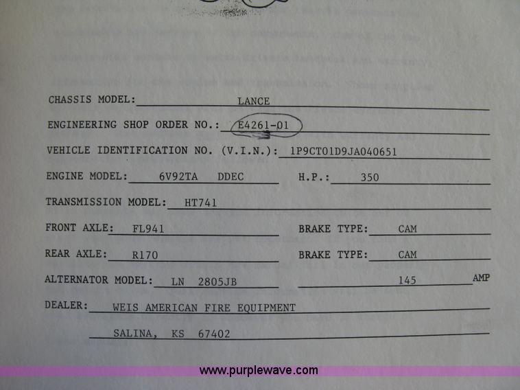 image for item H9469 1988 Pierce pumper fire truck