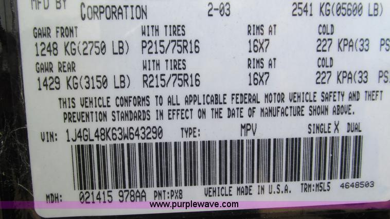 image for item I3191 2003 Jeep Liberty SUV