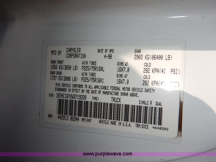 image for item I5312 1998 Dodge Ram 1500 pickup truck