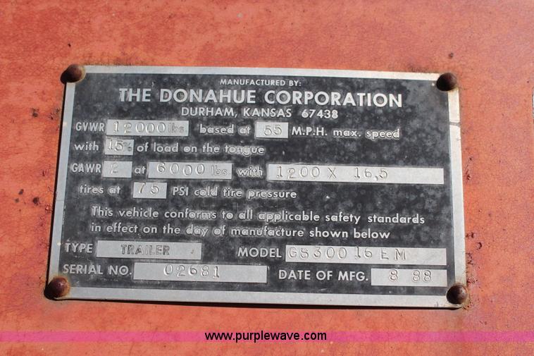 image for item I5992 1988 Donahue double axle hydraulic dump trailer