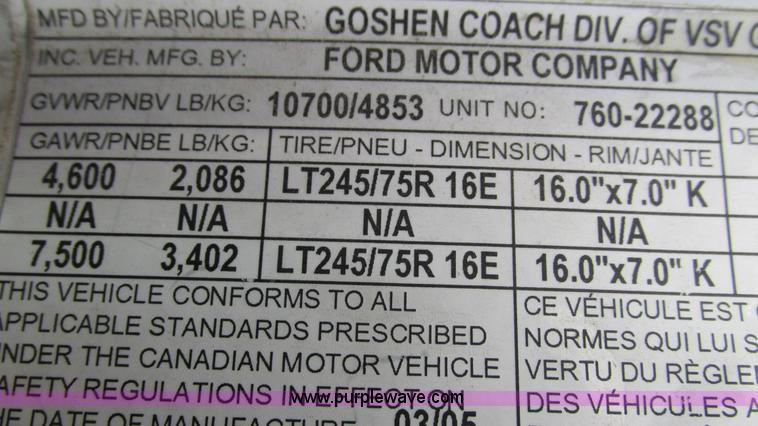 image for item I3194 2005 Ford F350 Goeshen coach bus