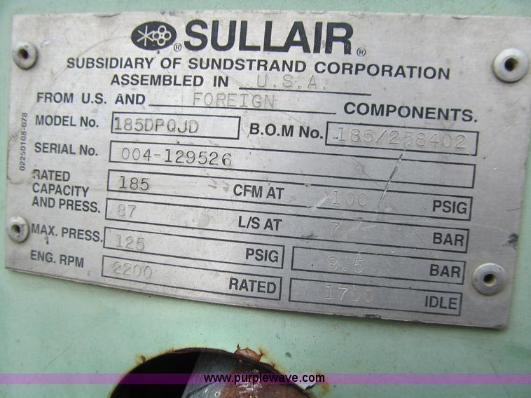 image for item J3366 Sullair 185DPQJD air compressor